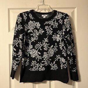 Croft & Barrow Black & White Floral Crewneck Sweater XS Petite